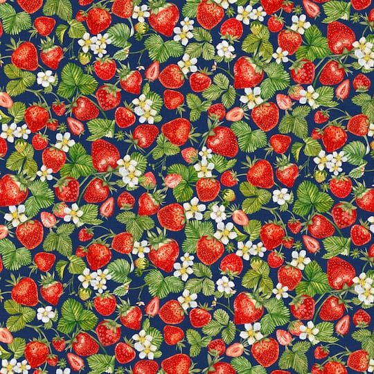 Fabric Editions Navy Strawberry Cotton Fabric